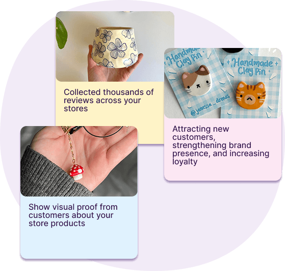 Review features showcase with customer ratings and feedback